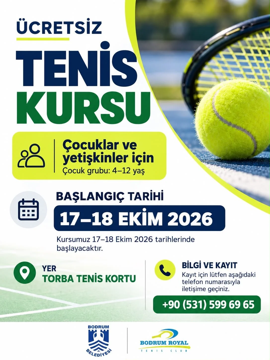 Bodrum’da Ücretsiz Tenis Kursu Başlıyor